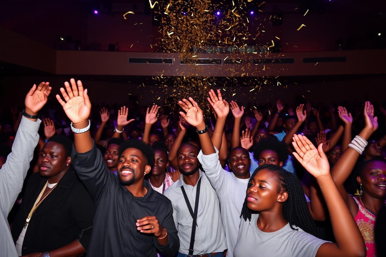 Students celebrating at Afro Gospel Lit Rave, University of Lagos